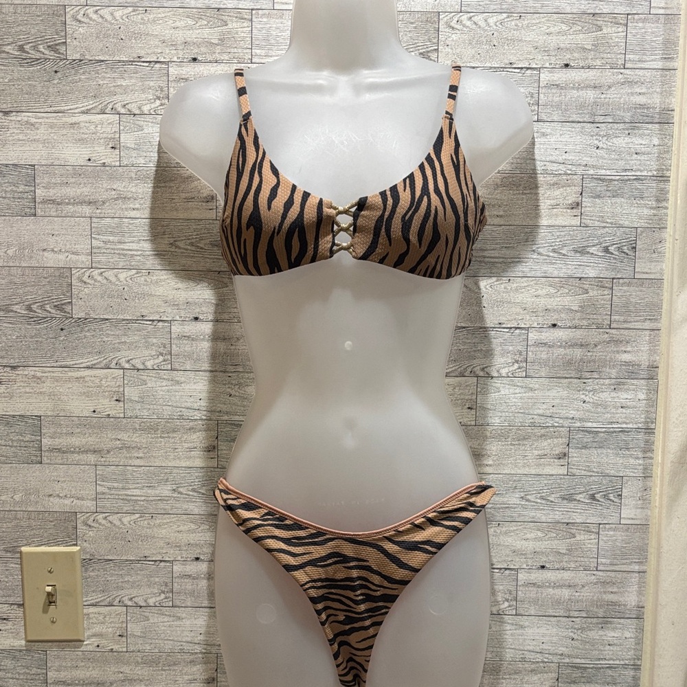Aerie Zebra Print Bikini - Black and Tan